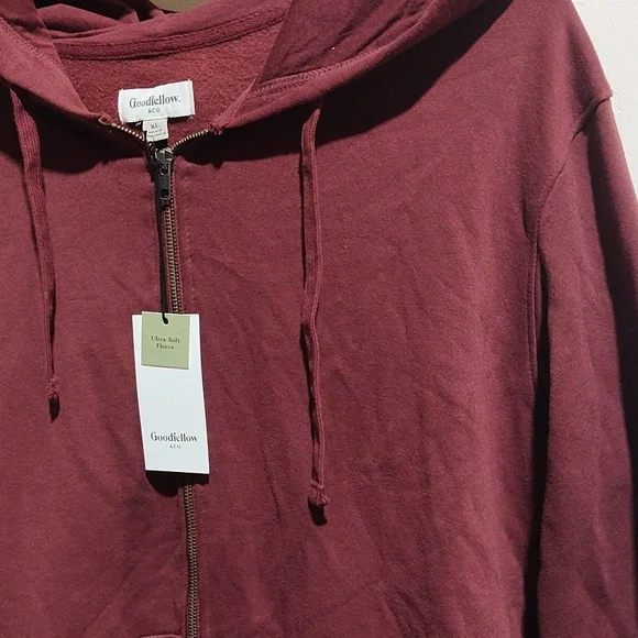 Men's Burgundy Zip-Up Hoodie,Size: XL, Nwt - Picture 3 of 8